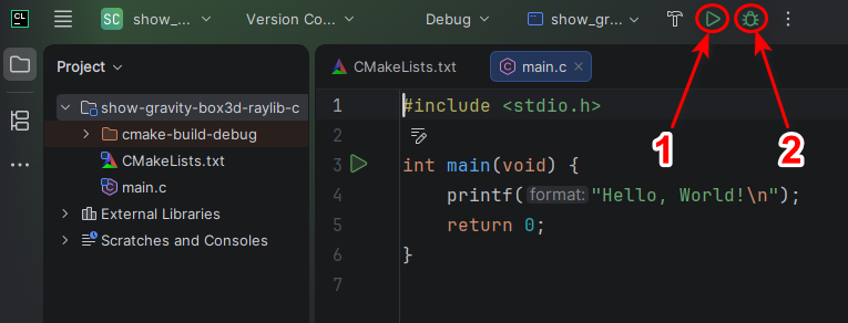 Run and Debug buttons
